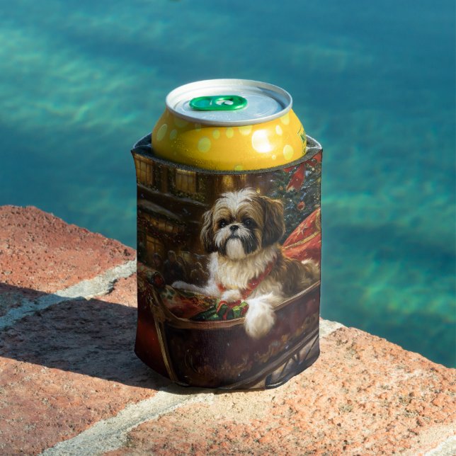 Shih Tzu Christmas Festive Season Can Cooler (In Situ Pool)