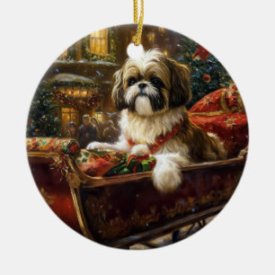 Shih Tzu Christmas Festive Season Ceramic Tree Decoration
