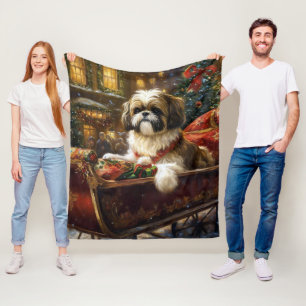 Shih Tzu Christmas Festive Season Fleece Blanket