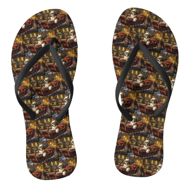 Shih Tzu Christmas Festive Season Flip Flops (Footbed)