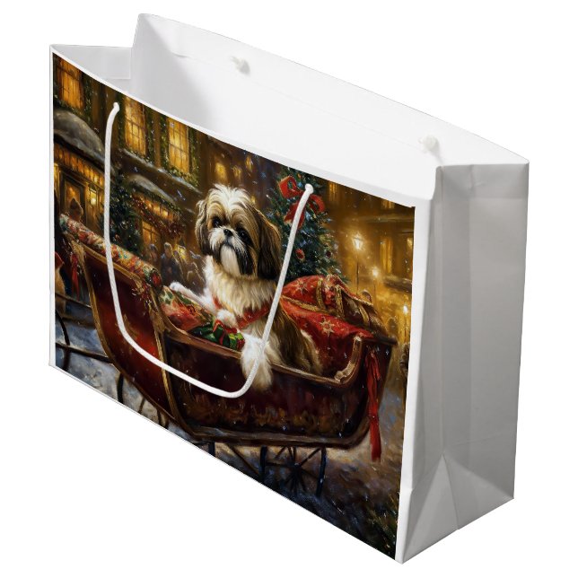 Shih Tzu Christmas Festive Season Large Gift Bag (Front Angled)