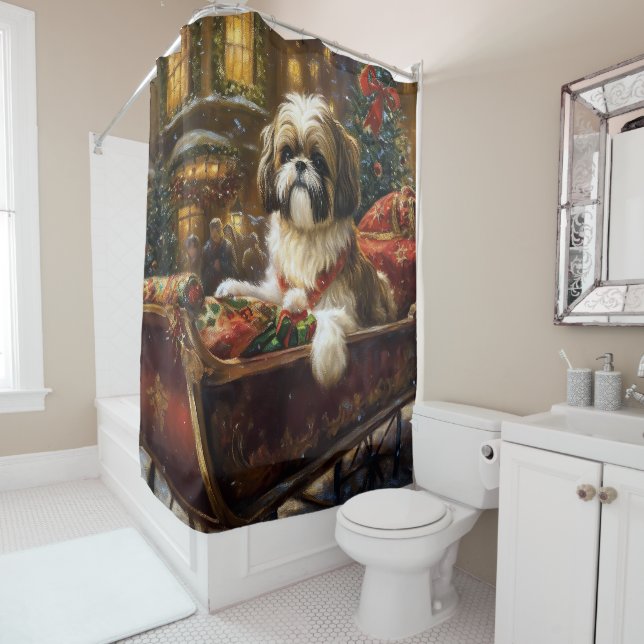 Shih Tzu Christmas Festive Season Shower Curtain (In Situ)