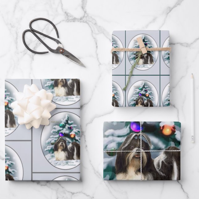 Shih Tzu Christmas Gifts Wrapping Paper Sheet (Front)