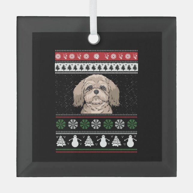 Shih Tzu Christmas  Glass Tree Decoration (Front)