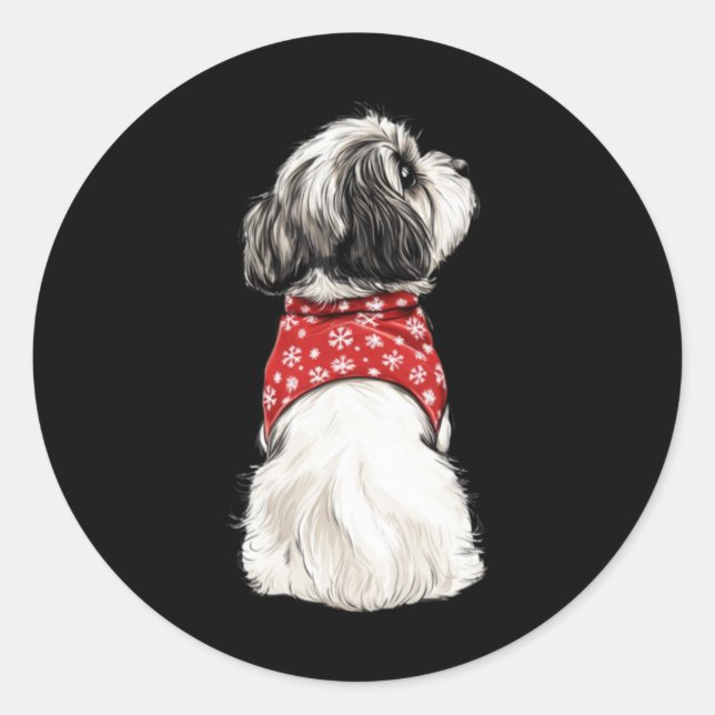 Shih Tzu Christmas Lights Dog Lover Xmas Pajama Pu Classic Round Sticker (Front)
