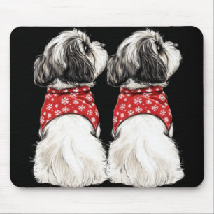 Shih Tzu Christmas Lights Dog Lover Xmas Pajama Pu Mouse Mat
