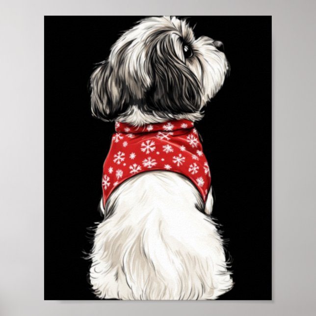 Shih Tzu Christmas Lights Dog Lover Xmas Pajama Pu Poster (Front)