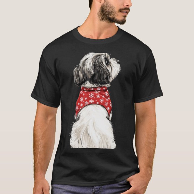 Shih Tzu Christmas Lights Dog Lover Xmas Pajama Pu T-Shirt (Front)