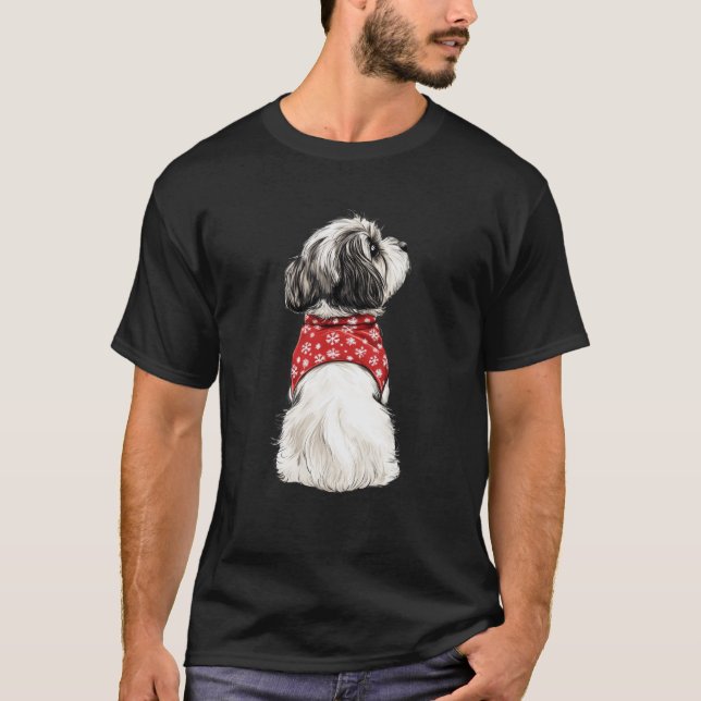 Shih Tzu Christmas Lights Dog Lover Xmas Pajama Sw T-Shirt (Front)