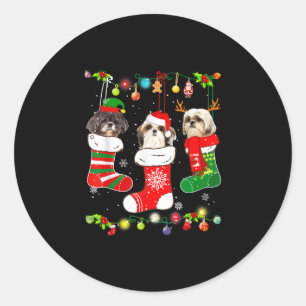 Shih Tzu Christmas Lights Gift Funny Xmas Dog Love Classic Round Sticker