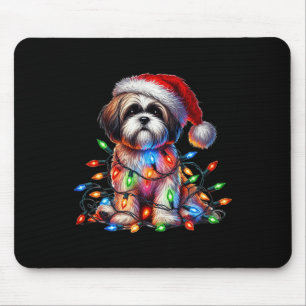 Shih Tzu Christmas Lights Santa Hat Dog Lover Mouse Mat