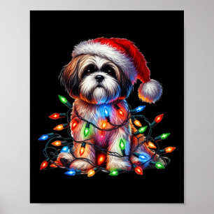 Shih Tzu Christmas Lights Santa Hat Dog Lover Poster