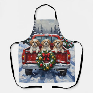 Shih Tzu Christmas Red Truck Holiday Apron