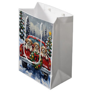 Shih Tzu Christmas Red Truck Holiday Medium Gift Bag