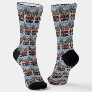 Shih Tzu Christmas Red Truck Holiday Socks