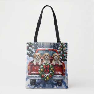 Shih Tzu Christmas Red Truck Holiday Tote Bag