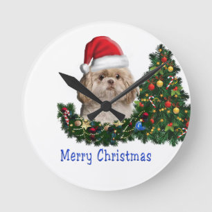 Shih tzu Christmas Round Clock