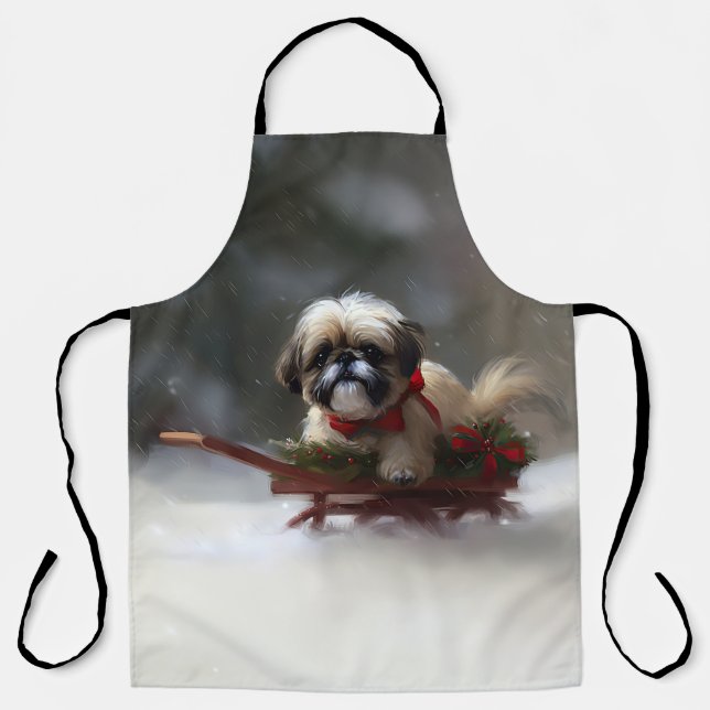 Shih Tzu Christmas snow winter Apron (Front)