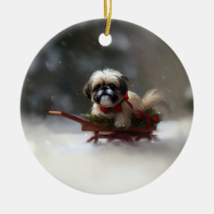 Shih Tzu Christmas snow winter Ceramic Tree Decoration