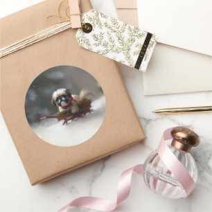Shih Tzu Christmas snow winter Classic Round Sticker