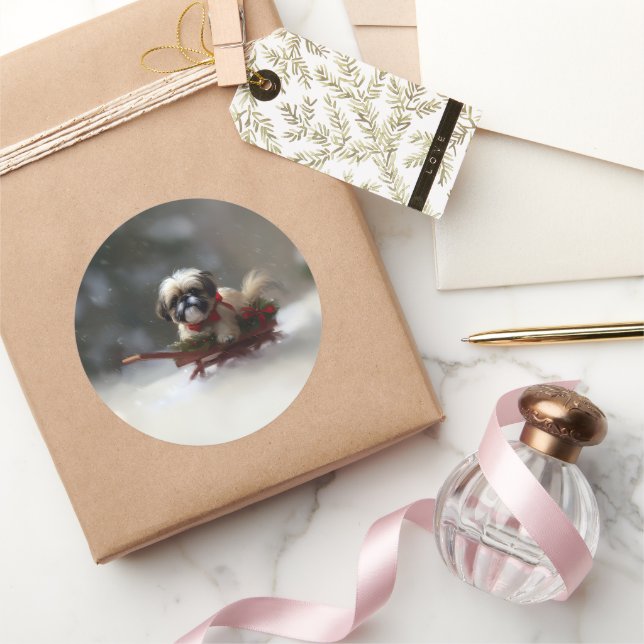 Shih Tzu Christmas snow winter Classic Round Sticker (Gifting)