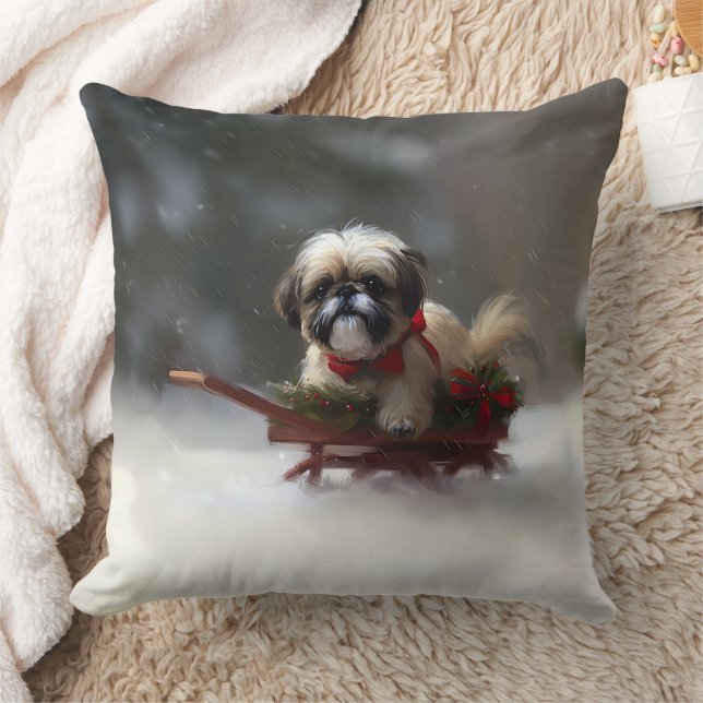 Shih Tzu Christmas snow winter Cushion (Blanket)