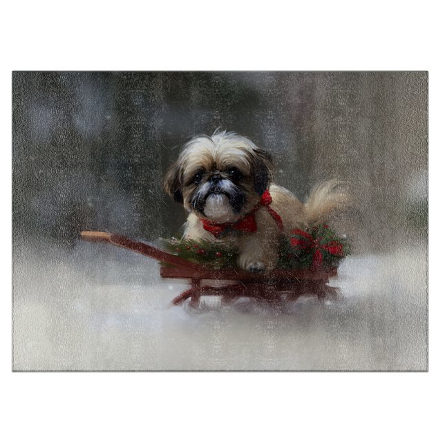 Shih Tzu Christmas snow winter Cutting Board (Front)