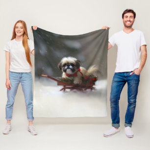 Shih Tzu Christmas snow winter Fleece Blanket
