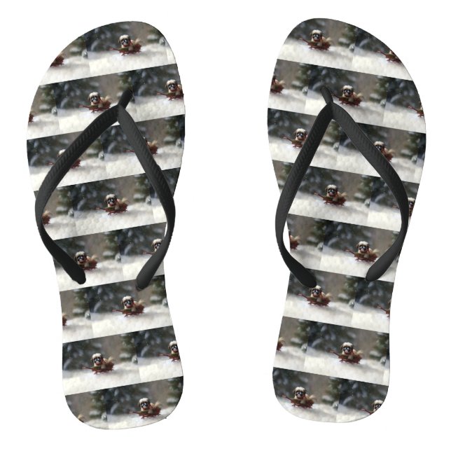 Shih Tzu Christmas snow winter Flip Flops (Footbed)