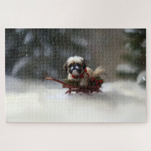 Shih Tzu Christmas snow winter Jigsaw Puzzle (Horizontal)