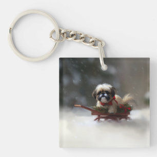 Shih Tzu Christmas snow winter Key Ring