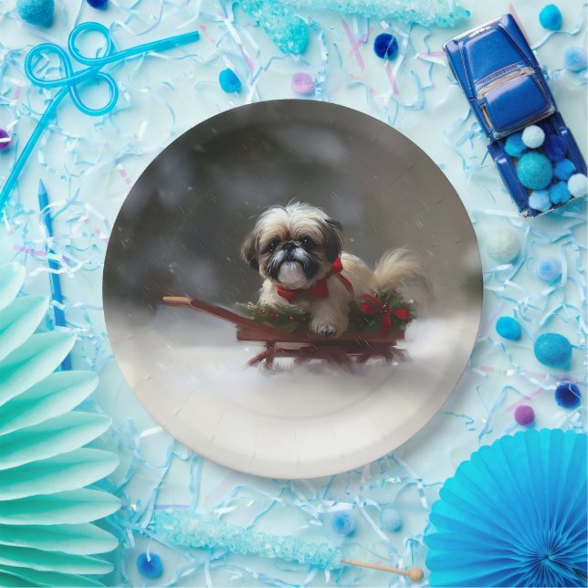 Shih Tzu Christmas snow winter Paper Plate (Party)