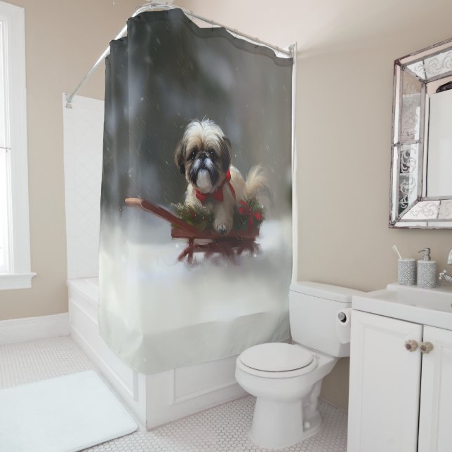 Shih Tzu Christmas snow winter Shower Curtain (In Situ)