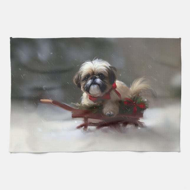 Shih Tzu Christmas snow winter Tea Towel (Horizontal)