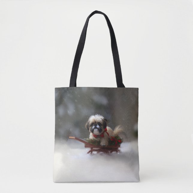 Shih Tzu Christmas snow winter Tote Bag (Front)
