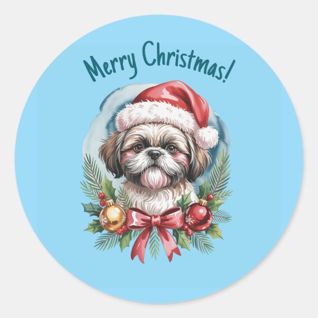 Shih tzu Christmas Sticker (Front)