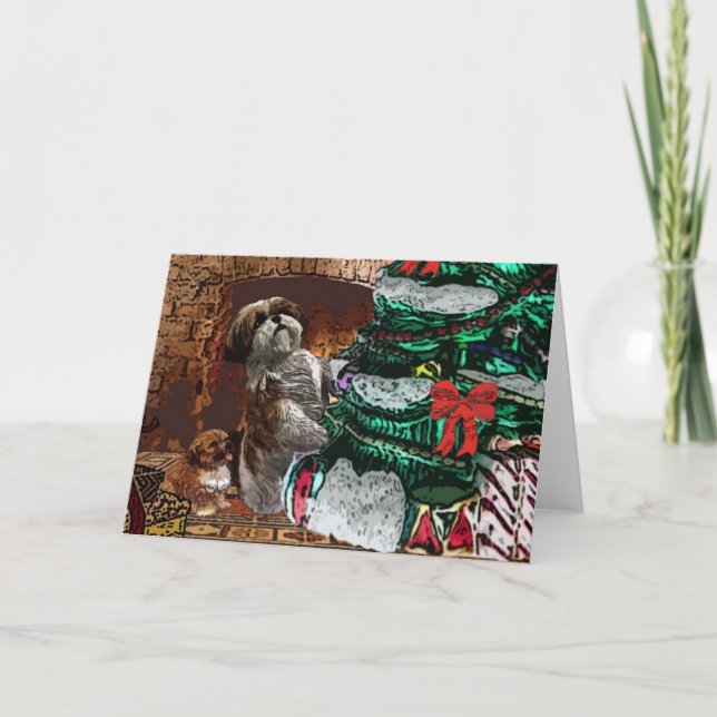 Shih Tzu Christmas Tree Collage Holiday Card (Front)