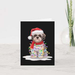 Shih Tzu Christmas Tree Cute Santa Hat Lights Xmas Card