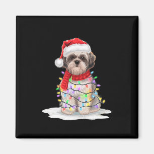 Shih Tzu Christmas Tree Cute Santa Hat Lights Xmas Magnet