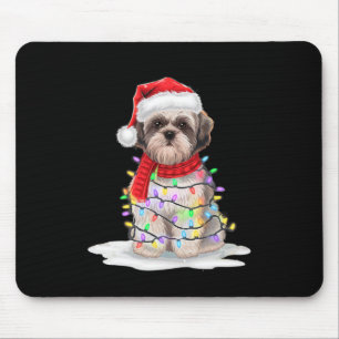 Shih Tzu Christmas Tree Cute Santa Hat Lights Xmas Mouse Mat