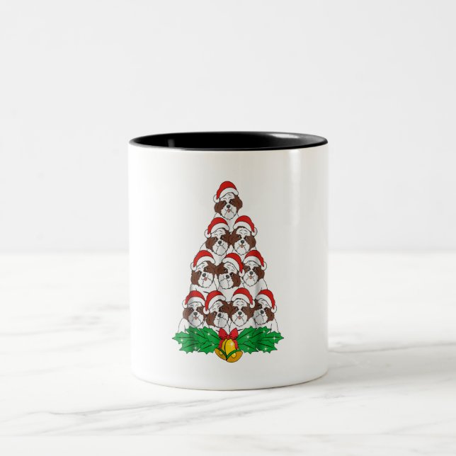 Shih Tzu Christmas Tree Dog Xmas Lover Gift Two-Tone Coffee Mug (Center)