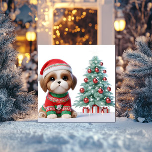 Shih Tzu Christmas Tree Holiday Card