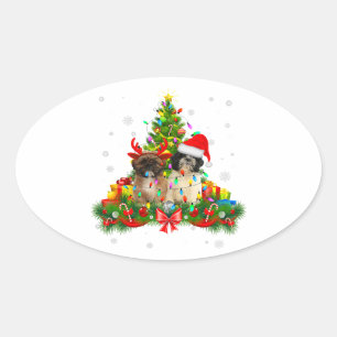 Shih Tzu Christmas Tree Lights Xmas dog Oval Sticker