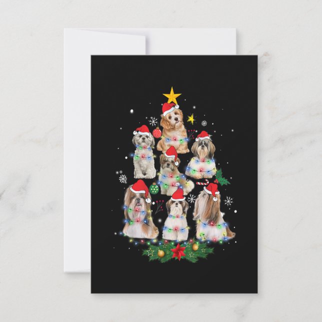 Shih Tzu Christmas Tree Santa Hat Lights Gifts dec Thank You Card (Front)