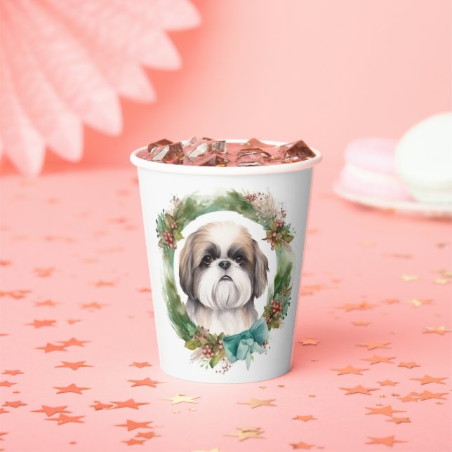 Shih Tzu Christmas Wreath Festive Pup  Paper Cups (Insitu)