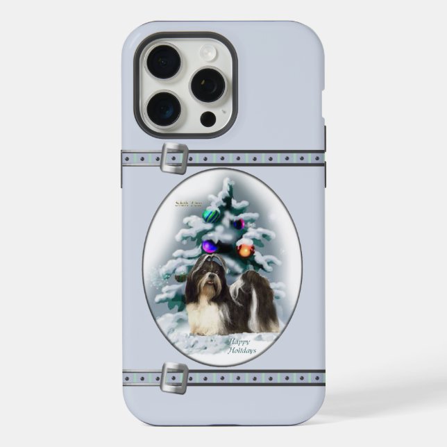 Shih Tzu Cute Blue Christmas Holidays iPhone Case (Back)
