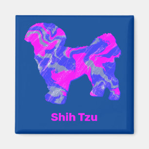 Shih Tzu Cute Dog Silhouette Crazy Hot Pink & Blue Magnet