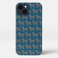 Shih Tzu Cute Dog Silhouette Grid Blue