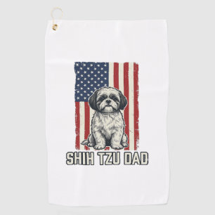 Shih Tzu Dad Patriotic Flag Vintage Dog Shirt_1 Golf Towel