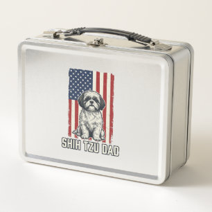 Shih Tzu Dad Patriotic Flag Vintage Dog Shirt_1 Metal Lunch Box